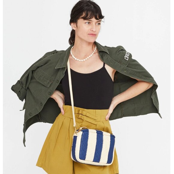 Clare V Handbags - LIKE NEW Clare V. Marisol in Indigo & Cream Woven Racing Stripes